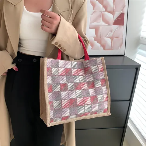 Borsa Tote in Tela a Quadri Donna Grande Capacità Borsa a Tracolla Moda Pendolare Borsa per Studenti Borsa da Scuola Casual