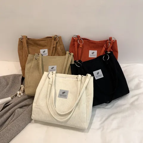Vintage Large Capacity Corduroy Tote Bag For Women Casual Retro Shoulder Bag With Magnetic Buckle Everyday Shopping Bag