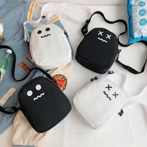 Borsa a Tracolla Cartoon Ghost Face Borsa Messenger in Nylon Con Tracolla Regolabile Stile Harajuku Per Donna Mini Borsa a Spalla