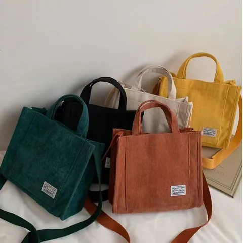 Dames Corduroy Tote Bag Casual Kleine Vierkante Schoudertas Koreaanse Ins Stijl Canvas Crossbody Handtas Met Magnetische Gesp