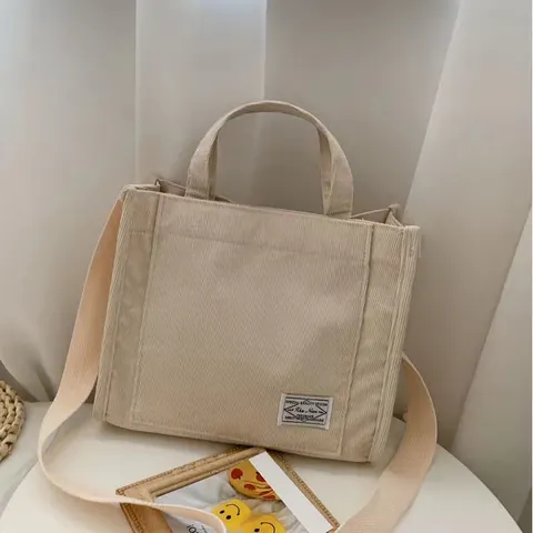 Dames Corduroy Tote Bag Casual Kleine Vierkante Schoudertas Koreaanse Ins Stijl Canvas Crossbody Handtas Met Magnetische Gesp