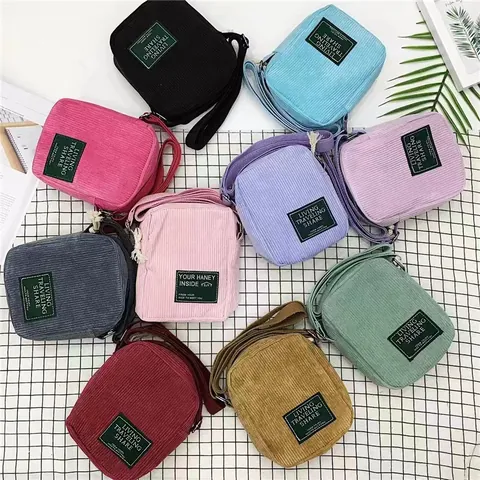 Vintage Corduroy Crossbody Bag For Women Mini Square Shoulder Bag With Adjustable Strap Casual Travel Phone Pouch Solid Color Messenger Bag