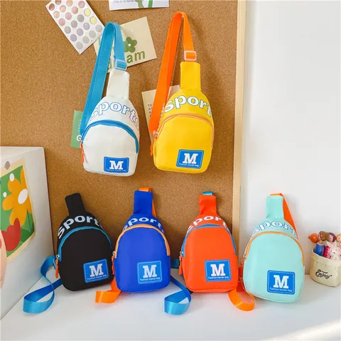 Kids Fashion Chest Bag Sports Letter Print Nylon Crossbody Bag For Boys Girls Adjustable Strap Casual Shoulder Bag