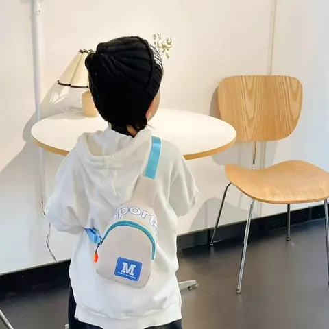 Kids Fashion Chest Bag Sports Letter Print Nylon Crossbody Bag For Boys Girls Adjustable Strap Casual Shoulder Bag