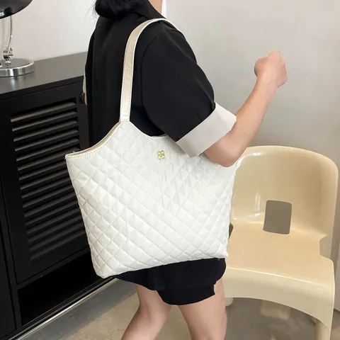 Bolso Tote Acolchado de Rombos para Mujer Gran Capacidad Cuero Sintético Bolso de Hombro Casual Diario Trabajo Compras Bolso de Mano