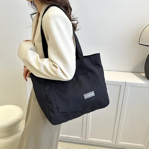 Large Capacity Oxford Cloth Tote Bag For Women Fashion Letter Patch Shoulder Bag Minimalist Casual Commute Handbag