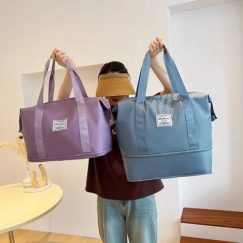 Large Capacity Oxford Travel Duffel Bag For Women Waterproof Foldable Weekender Bag With Bottom Expansion Gym Luggage Tote