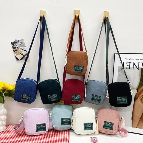 Vintage Corduroy Mini Crossbody Bag For Women Japanese Harajuku Style Small Square Phone Purse With Adjustable Strap Casual Daily Shoulder Bag