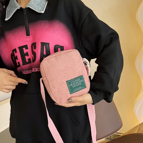 Vintage Corduroy Mini Crossbody Bag For Women Japanese Harajuku Style Small Square Phone Purse With Adjustable Strap Casual Daily Shoulder Bag