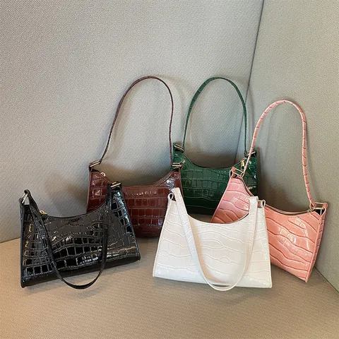 Dames Krokodillenpatroon PU Leer Onderarmtas Franse Retro Baguette Schoudertas Mode Casual Handtas Dagelijks Gebruik Cadeau