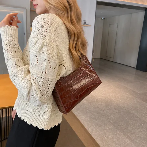 Dames Krokodillenpatroon PU Leer Onderarmtas Franse Retro Baguette Schoudertas Mode Casual Handtas Dagelijks Gebruik Cadeau