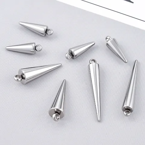 Stainless Steel Spike Cone Pendant Charms For DIY Necklace Making High Polished Silver Tone Punk Jewelry Accessories