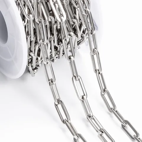 DIY Stainless Steel Paperclip Chain 5mm Rectangular Link Loose Chain For Necklace Bracelet Making Polished Silver Jewelry Accessory
