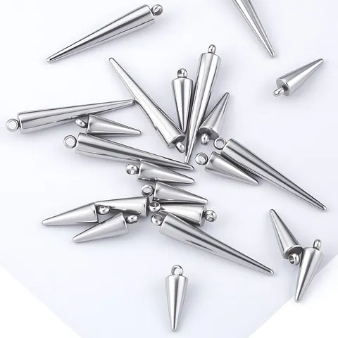 Stainless Steel Spike Cone Pendant Charms For DIY Necklace Making High Polished Silver Tone Punk Jewelry Accessories