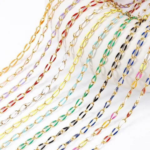 Stainless Steel Lip Shaped Twisted Chain Colorful Enamel Drip Oil Gold Plated DIY Necklace Bracelet Bag Chain Accessories Jewelry Making