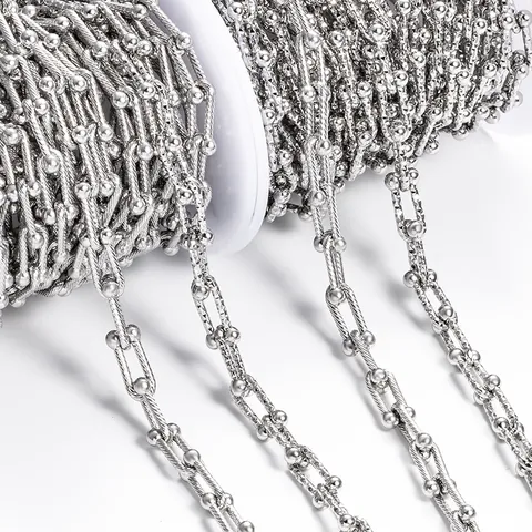 Stainless Steel U-Shaped Gauge Link Bulk Chain Threaded Diamond Cut Texture For DIY Jewelry Making Necklaces Bracelets Accessories