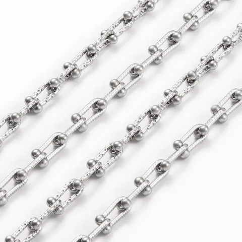 Stainless Steel U-Shaped Gauge Link Bulk Chain Threaded Diamond Cut Texture For DIY Jewelry Making Necklaces Bracelets Accessories