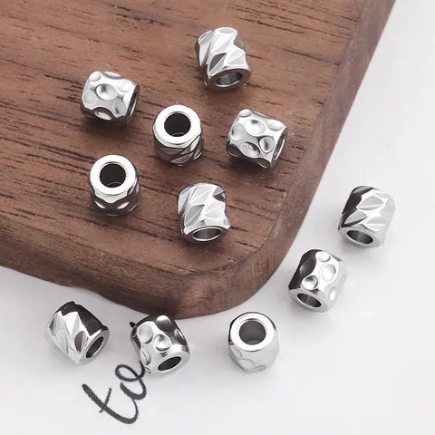 Edelstahl Zylinder Zwischenperlen Gefaltete Eingedellte Textur Oberfläche Metall Lose Perlen Für DIY Schmuckherstellung Halskette Armband