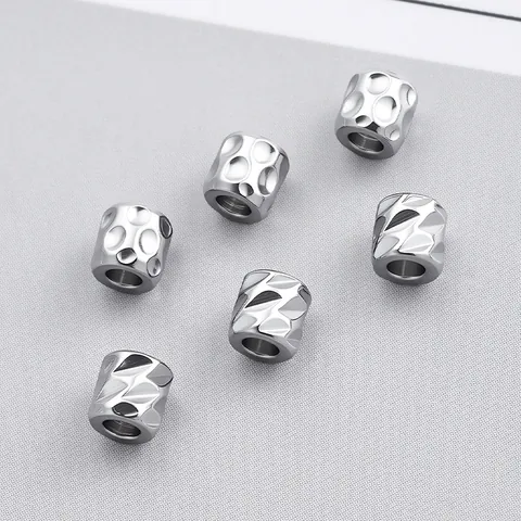 Edelstahl Zylinder Zwischenperlen Gefaltete Eingedellte Textur Oberfläche Metall Lose Perlen Für DIY Schmuckherstellung Halskette Armband