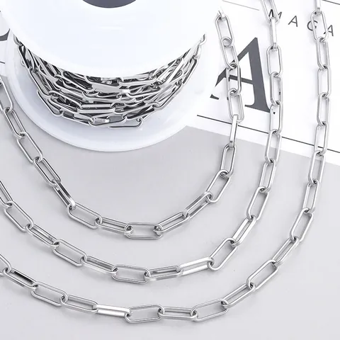 DIY Stainless Steel Paperclip Chain Silver Color Rectangular Link Chain For Jewelry Making Necklace Bracelet Finding Accessories