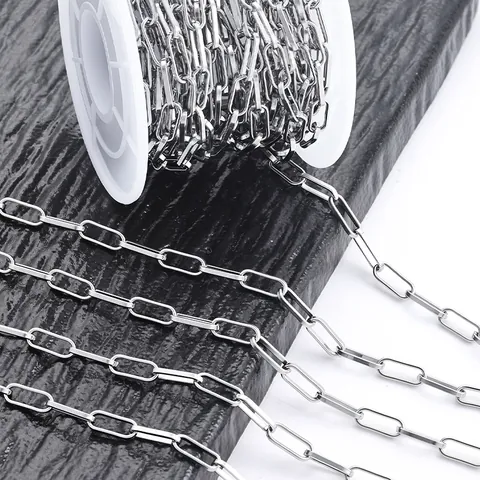 DIY Stainless Steel Paperclip Chain Silver Color Rectangular Link Chain For Jewelry Making Necklace Bracelet Finding Accessories