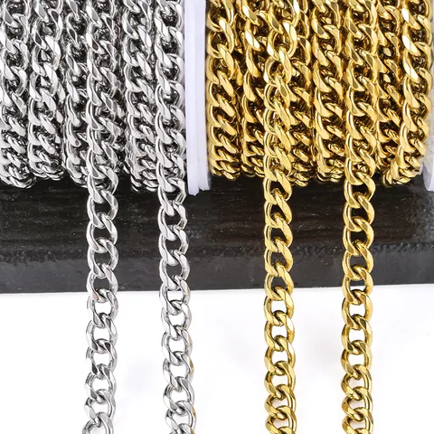 Stainless Steel 6mm Cuban Link Chain For DIY Jewelry Making Vacuum Plating Gold Silver Curb Chain Necklace Bracelet Accessory