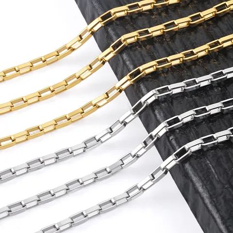 Cadena de Caja de Eslabones Largos de Acero Inoxidable para Fabricación de Collares y Pulseras DIY Chapado en Oro de 18K al Vacío Accesorios de Joyería