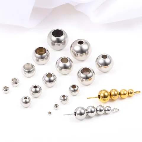 Gepolijste Roestvrijstalen Ronde Tussenkrale Goud Zilver Metalen Bal Doorlopend Gat Losse Kralen Voor DIY Sieraden Maken Accessoires