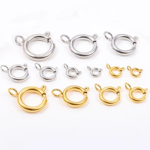 Fermoirs Anneau à Ressort en Acier Inoxydable Connecteurs Ronds pour Colliers Bracelets DIY Bijoux Doré Argenté Électroplaqué