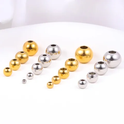 Polished Stainless Steel Round Spacer Beads Smooth Loose Beads DIY Jewelry Accessories For Bracelet Necklace Making Women