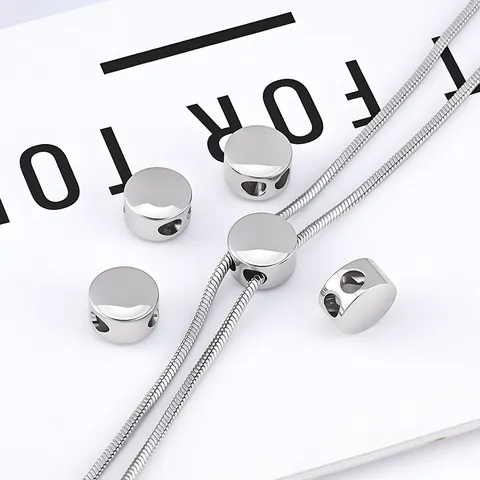 Polished Stainless Steel Double Hole Slider Beads Adjustable Silicone Rubber Stopper Beads For DIY Jewelry Making Findings
