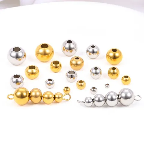 Gepolijste Roestvrijstalen Ronde Tussenkrale Goud Zilver Metalen Bal Doorlopend Gat Losse Kralen Voor DIY Sieraden Maken Accessoires
