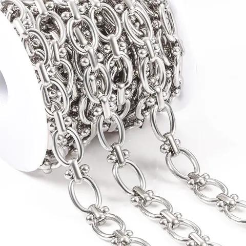 Stainless Steel Oval Link Chain With Round Bead Bars For DIY Jewelry Making Necklace Bracelet Accessory Industrial Style