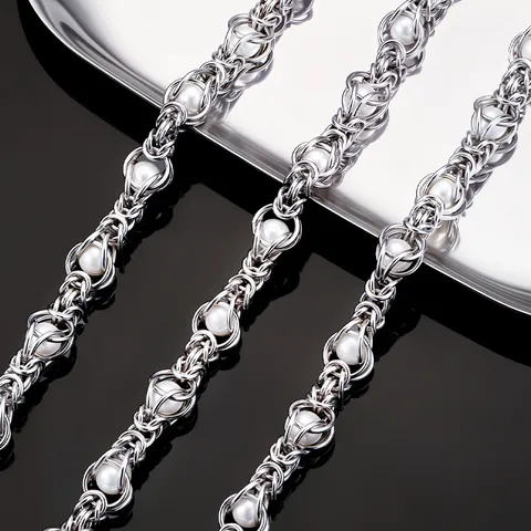 Stainless Steel Handmade Caged Pearl Chain For Jewelry Making DIY Necklace Bracelet Thick Keel Style Fashion Niche Accessories