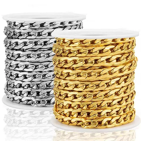 Stainless Steel Embossed NK Chain DIY Jewelry Making Supplies Cuban Link Gold Silver Plated Hip Hop Accessories Material
