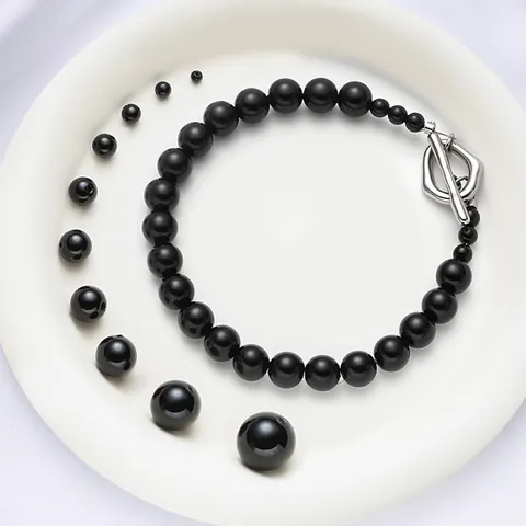 Perline Sfuse in Imitazione di Perla Nera ABS Lucida Con Foro per la Creazione di Gioielli Fai da Te Collana Bracciale Accessori Multi-misura