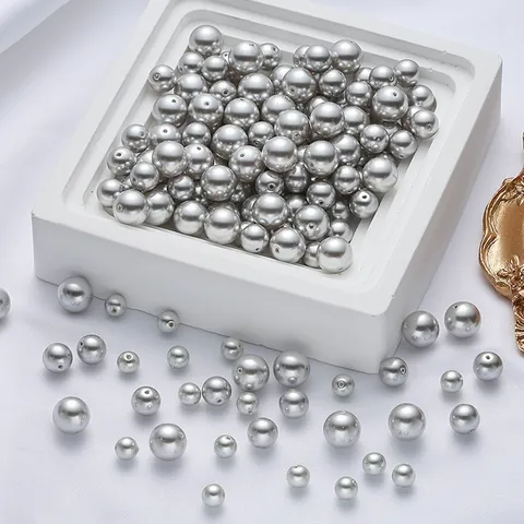 Perline di Imitazione Perla Artificial Grigie Tonde Lucide Forate in ABS Vetro per Creazione di Gioielli Fai-da-te Collana Bracciale Accessorio