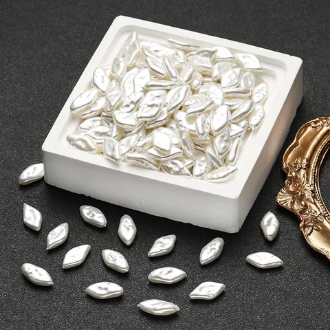 Barock-Stil Hochglanz ABS Perlenimitat Rhombus Perlen Für DIY Schmuckherstellung Halsketten Armbänder Zubehör Weiß