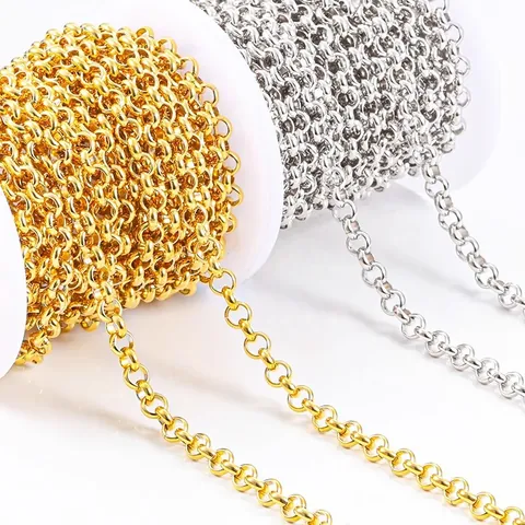 Titanium Steel Rolo Chain Stainless Steel Round Pearl Link DIY Jewelry Making Handmade Loose Chains For Necklace Bracelet