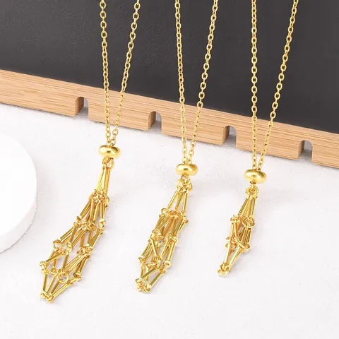 Adjustable Stainless Steel Net Pocket Necklace For Crystal Stone Minimalist Geometric Cage Pendant DIY Jewelry Accessory