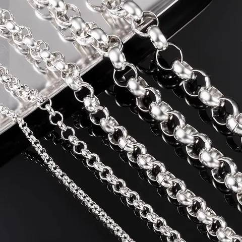 Titanium Steel Rolo Chain Stainless Steel Round Pearl Link DIY Jewelry Making Handmade Loose Chains For Necklace Bracelet