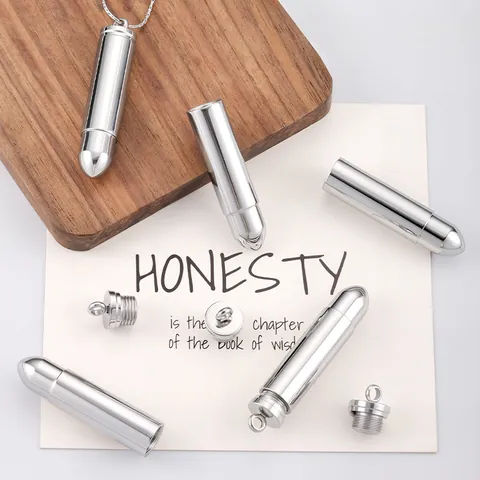 304 Stainless Steel Polished Bullet Urn Pendant For Necklace DIY Memorial Ash Keepsake Jewelry For Men Women Daily Accessory