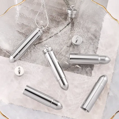 304 Stainless Steel Polished Bullet Urn Pendant For Necklace DIY Memorial Ash Keepsake Jewelry For Men Women Daily Accessory