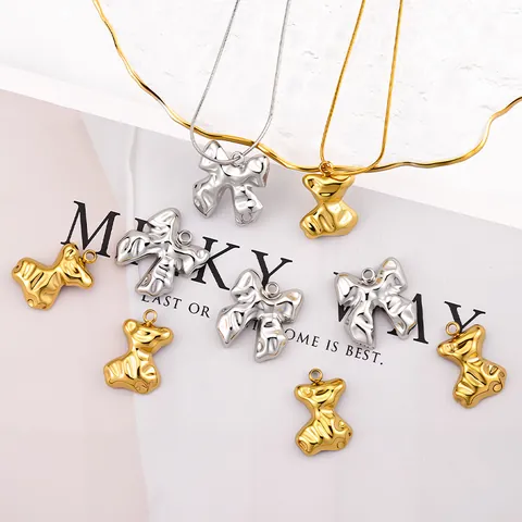 Stainless Steel Irregular Bear Crinkled Bow Knot Pendants For DIY Jewelry Making Gold Silver Plated Charms For Necklace Bracelet Making