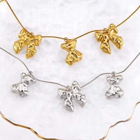 Stainless Steel Irregular Bear Crinkled Bow Knot Pendants For DIY Jewelry Making Gold Silver Plated Charms For Necklace Bracelet Making