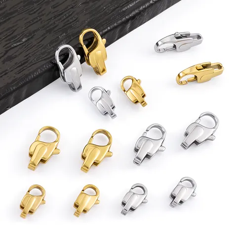 Polished Stainless Steel Square Spring Clasp Vacuum 18K Gold Plated Lobster Clasp For DIY Necklace Bracelet Jewelry Making Findings