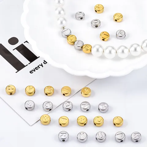Edelstahl Runde Alphabet Perlen Für DIY Schmuckherstellung Polierte Anfangsbuchstaben Perlen Gold Silber Perlen Armband Teile