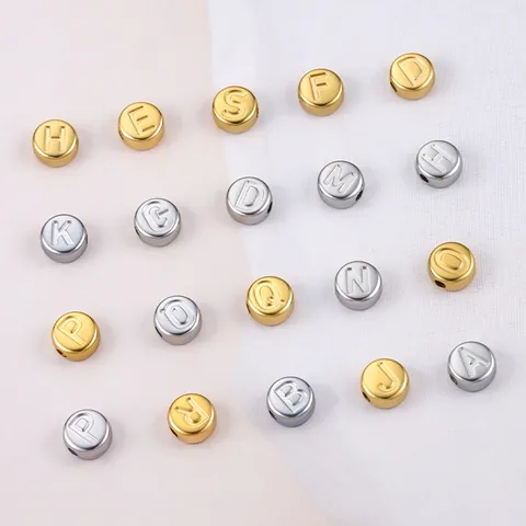 Edelstahl Runde Alphabet Perlen Für DIY Schmuckherstellung Polierte Anfangsbuchstaben Perlen Gold Silber Perlen Armband Teile