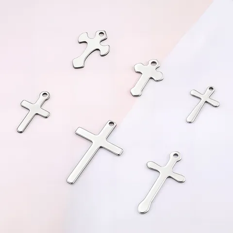 Colgantes de Cruz de Acero Inoxidable para Fabricación de Joyería DIY Collares Pulseras Pendientes Hipoalergénico Plata Pulida Dijes Religiosos
