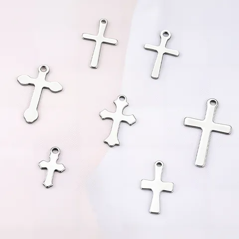 Polished Stainless Steel Cross Pendants Small Charms For DIY Necklace Bracelet Earring Making Religious Jewelry Findings Components
